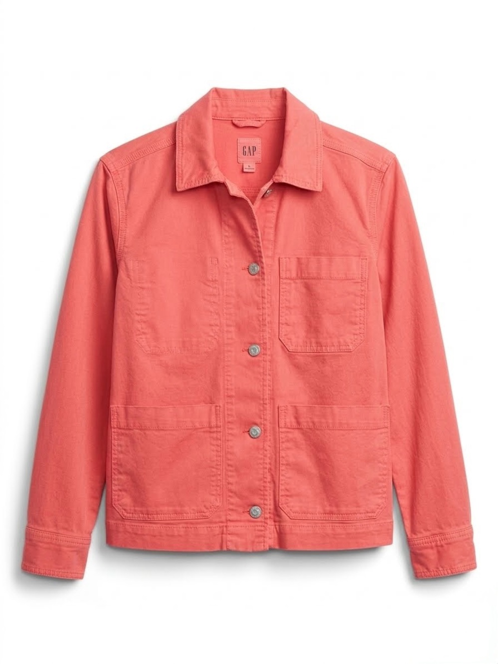 GAP Coral Pink Stretch Canvas Utility Chore Jacket Coat Shacket Small Gorpcore